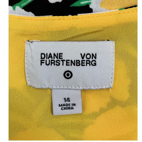 New Diane Von Furstenberg Yellow Black White Poppy Mini Shift Dress Size 14 - Picture 6 of 8